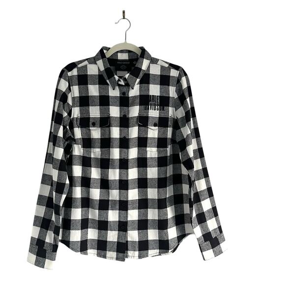 Harley Davidson rustic flannel paid shirt Size M Embroidered western cabin core - Picture 3 of 13